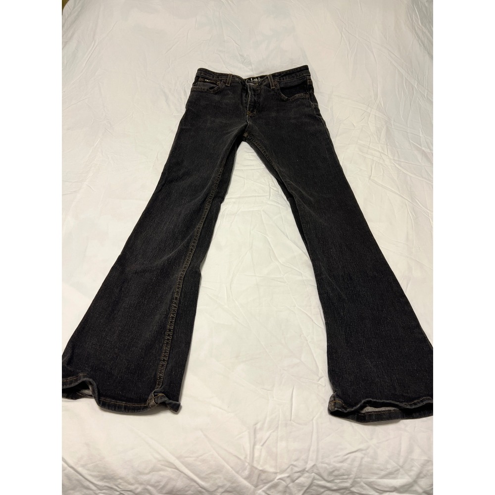 LEI Vintage Y2K Black Flare Jeans Mid Rise Wide Leg Denim Size 11 Faded Wash